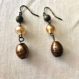 Vintage copper beaded dangle pierced earrings